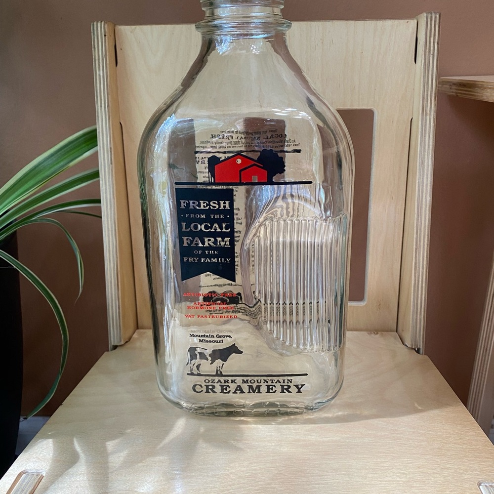 Ozark Mountain Creamery Clear Glass Milk Bottle